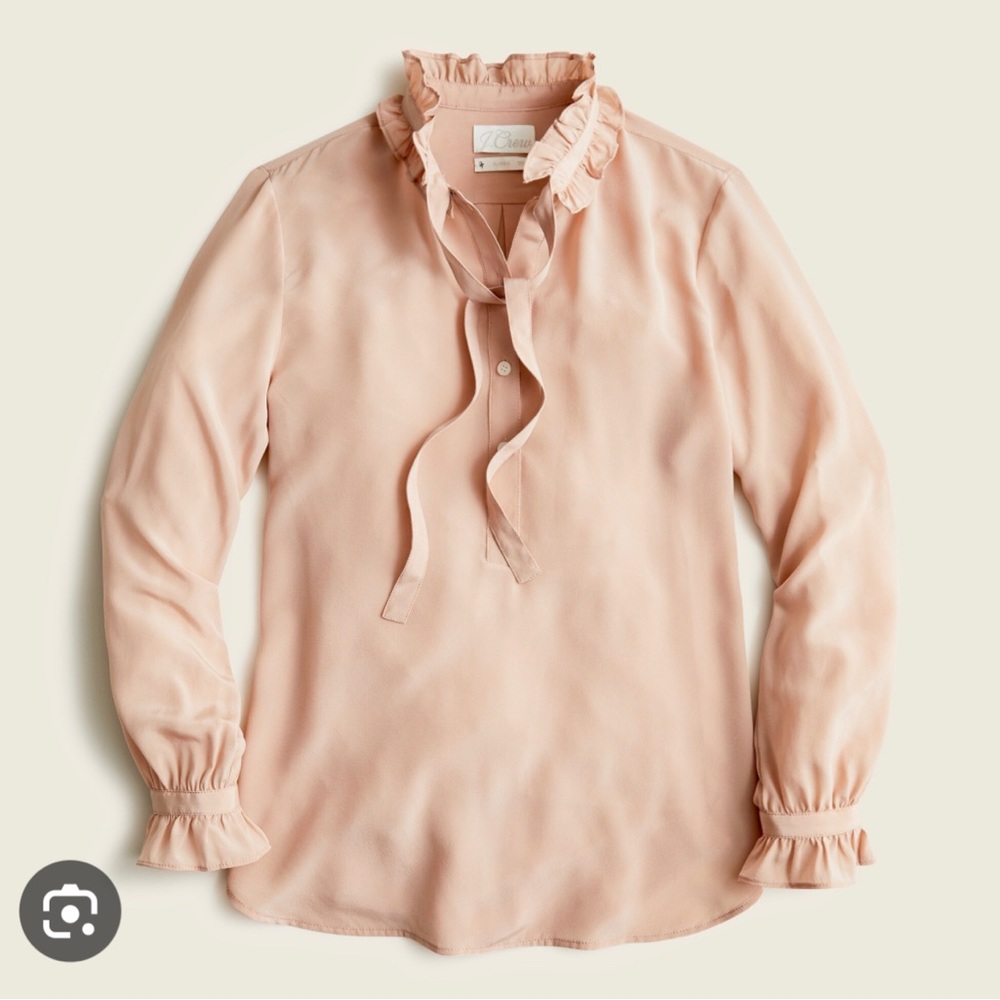 J.CREW CLASSIC FIT RUFFLE NECK SILK POPOVER